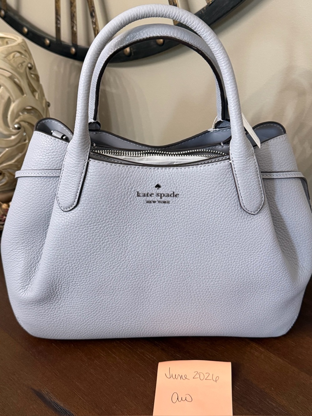 Kate Spade Gray Leather Handbag with cross body strap. NWT.